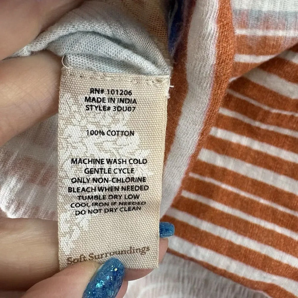 Soft Surroundings Tunic Top Women Petite Medium Long Sleeve Multicolor Striped - Picture 5 of 5